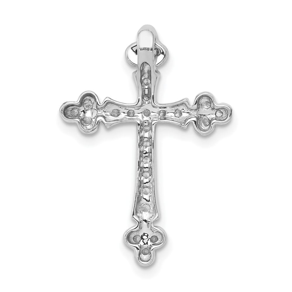 10K White Gold Polished Medium 1/4 ct Diamond Budded Cross Chain Slide