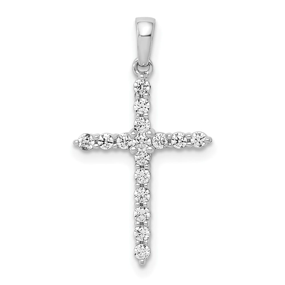 10K White Gold Polished Medium 1/4 ct Diamond Cross Pendant