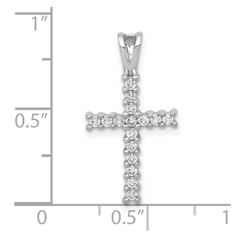 10K White Gold Polished Medium 1/4 ct Diamond Latin Cross Pendant