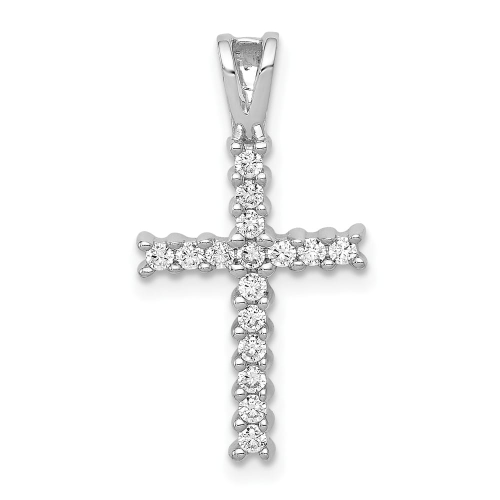 10K White Gold Polished Medium 1/4 ct Diamond Latin Cross Pendant