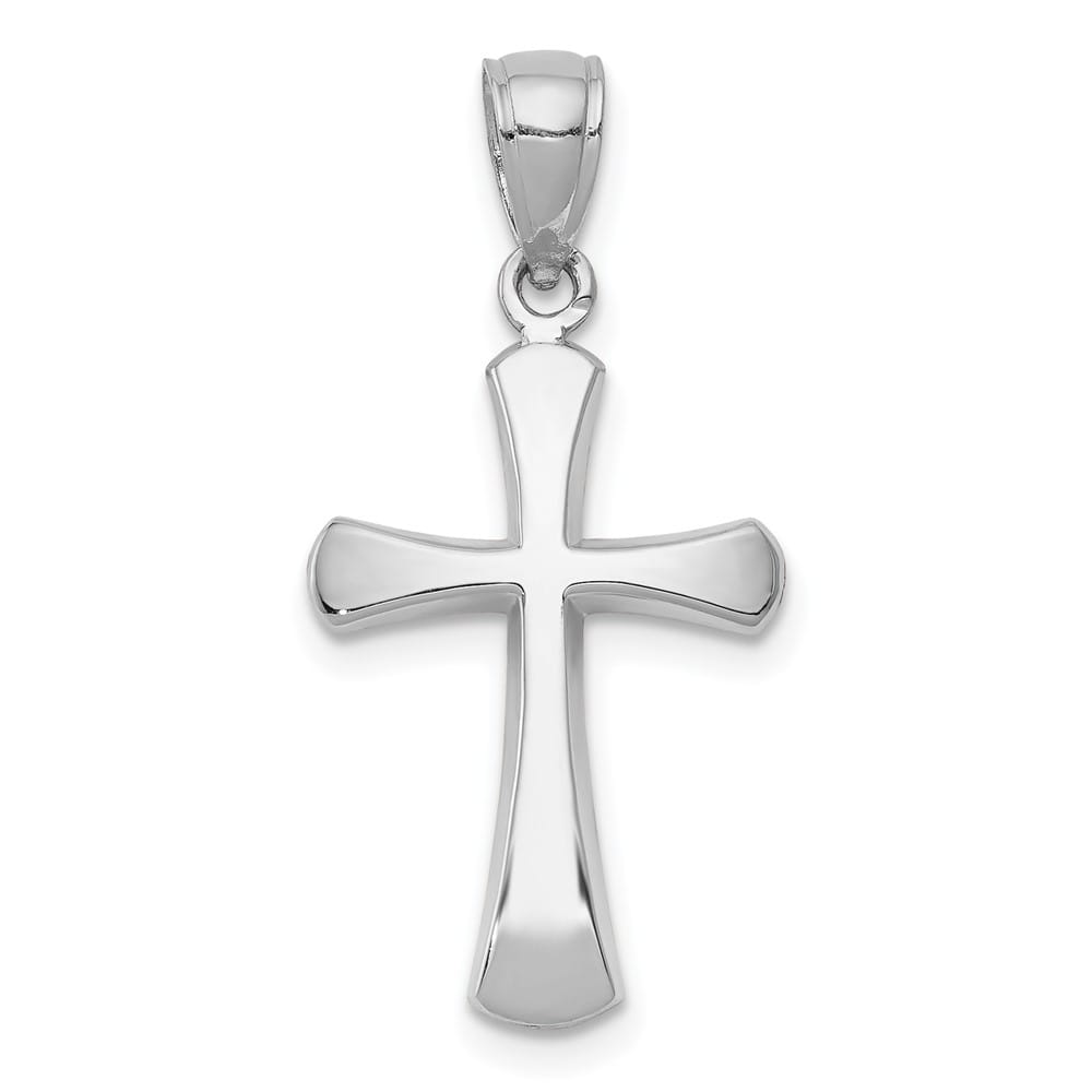 10K White Gold Polished Medium Beveled Cross with Rounded Tips Charm