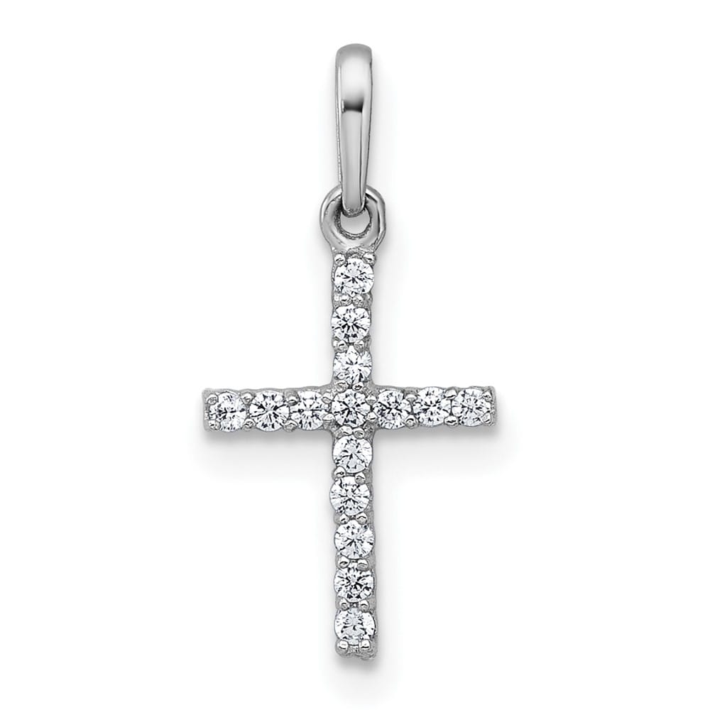 10K White Gold Polished Medium CZ Latin Cross Pendant