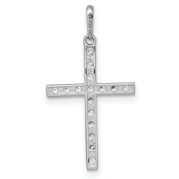 10K White Gold Polished Medium CZ Latin Cross Pendant