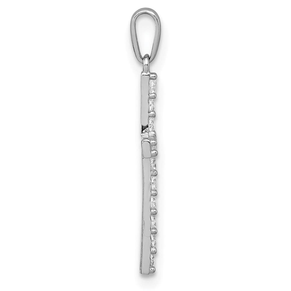 10K White Gold Polished Medium CZ Latin Cross Pendant