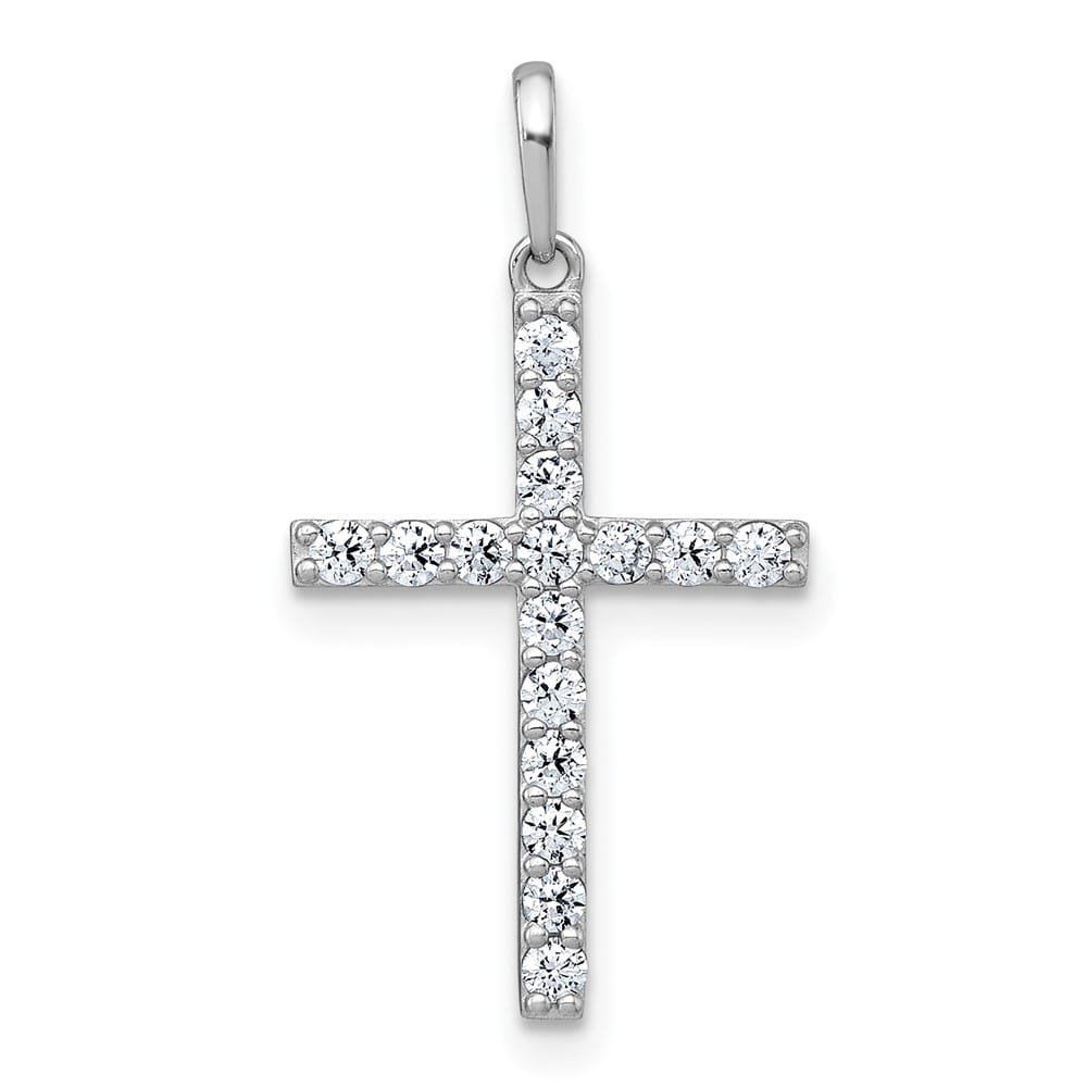 10K White Gold Polished Medium CZ Latin Cross Pendant