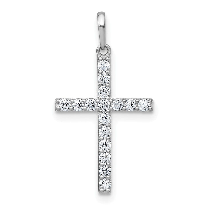 10K White Gold Polished Medium CZ Latin Cross Pendant