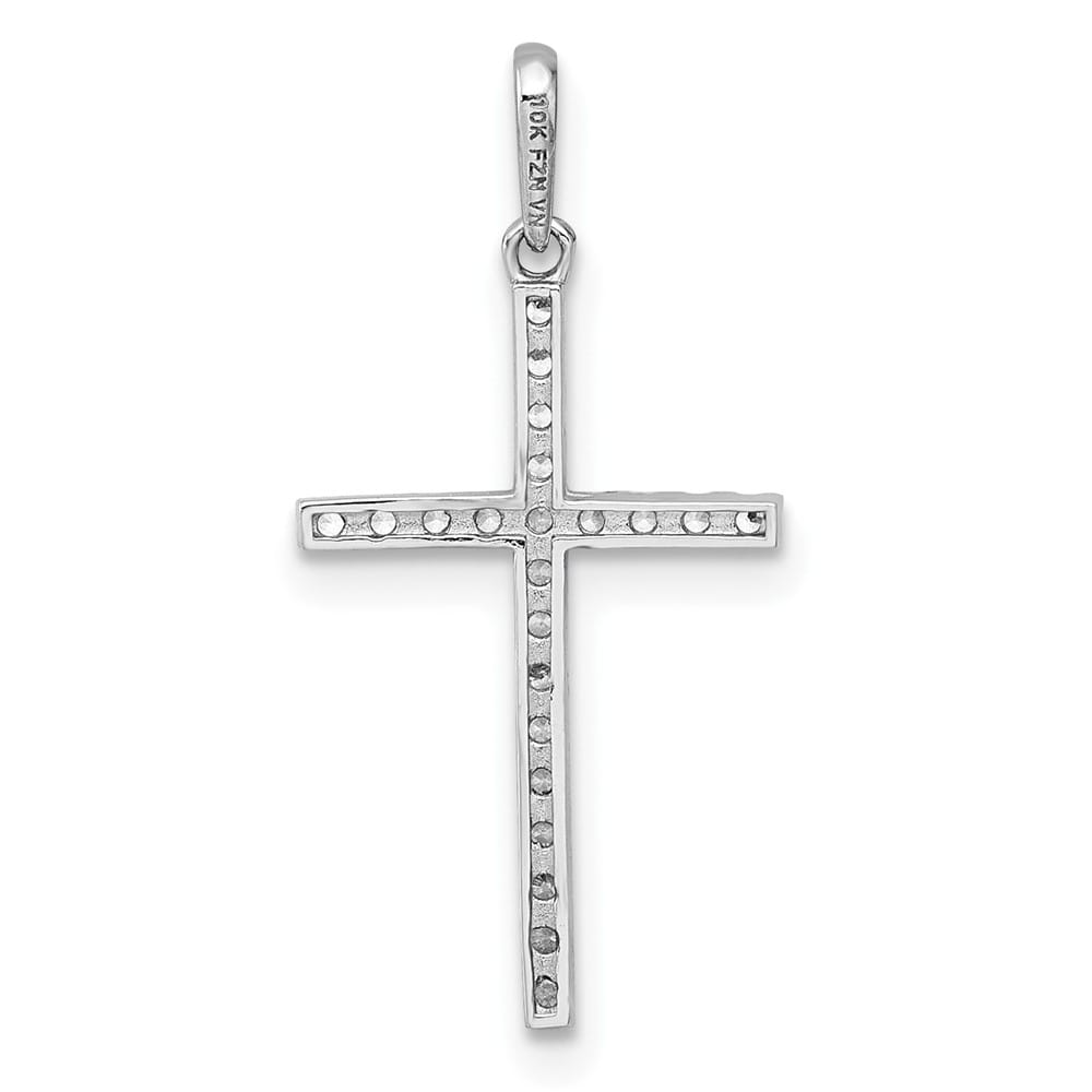 10K White Gold Polished Medium CZ Latin Cross Pendant