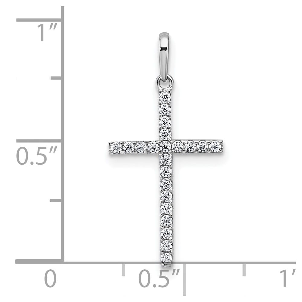 10K White Gold Polished Medium CZ Latin Cross Pendant