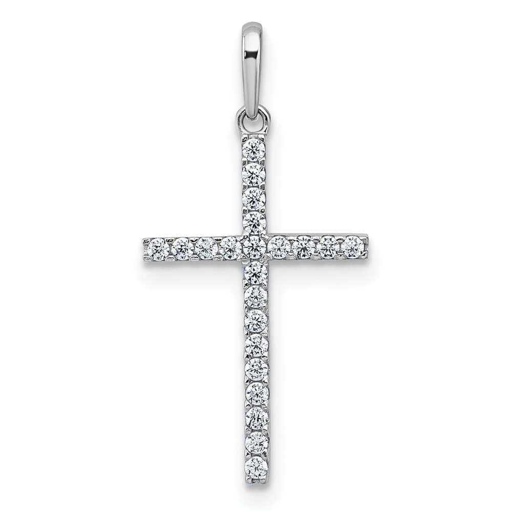 10K White Gold Polished Medium CZ Latin Cross Pendant