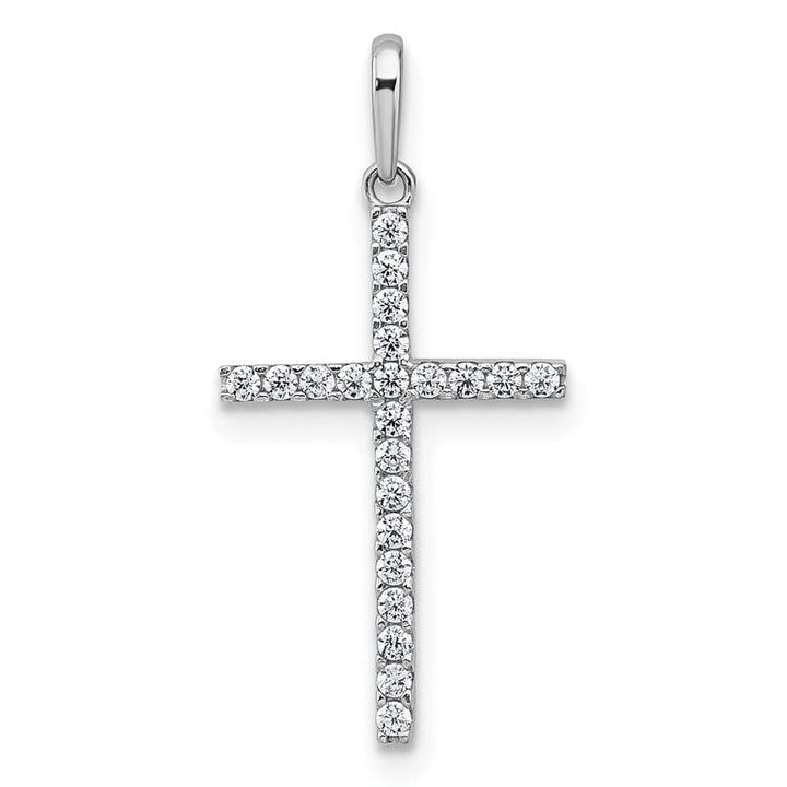 10K White Gold Polished Medium CZ Latin Cross Pendant