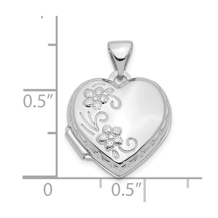 10K White Gold Polished Medium Reversible Floral Heart Locket