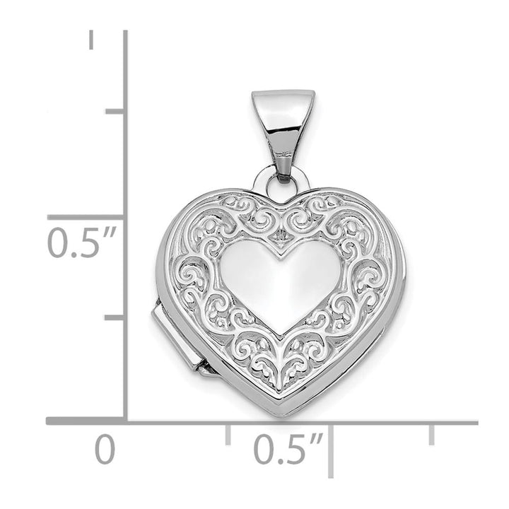 10K White Gold Polished Medium Scroll Heart Locket