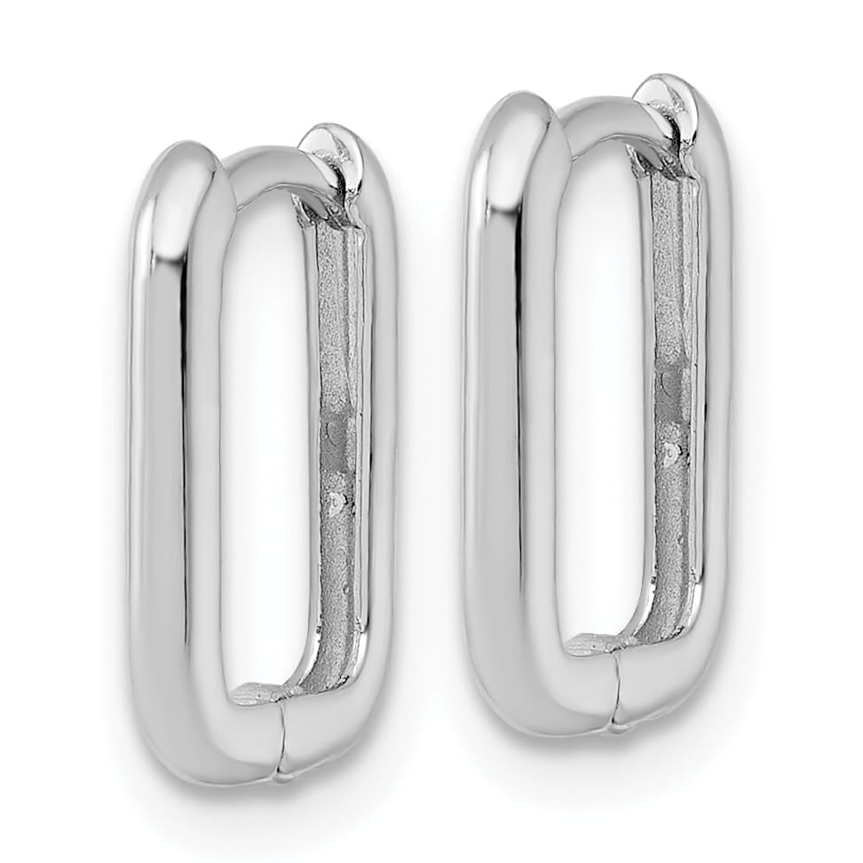 10k White Gold Polished Rectangle 1.85mm Hinged Hoop Earrings