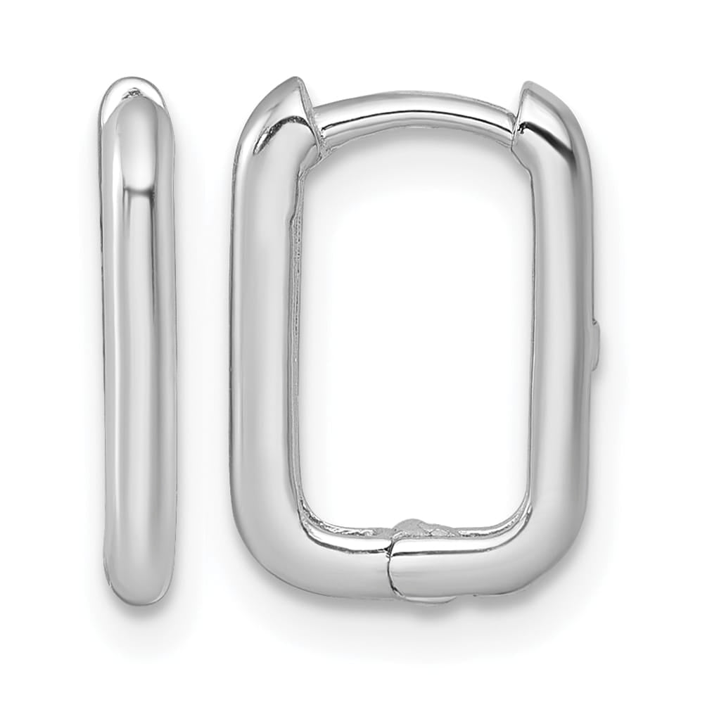 10k White Gold Polished Rectangle 1.85mm Hinged Hoop Earrings