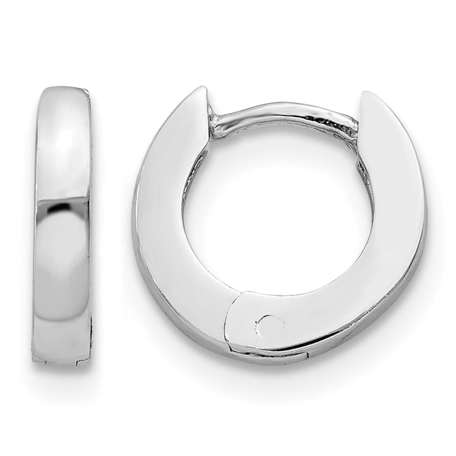 10k White Gold Polished Round Hinged Hoop Earrings