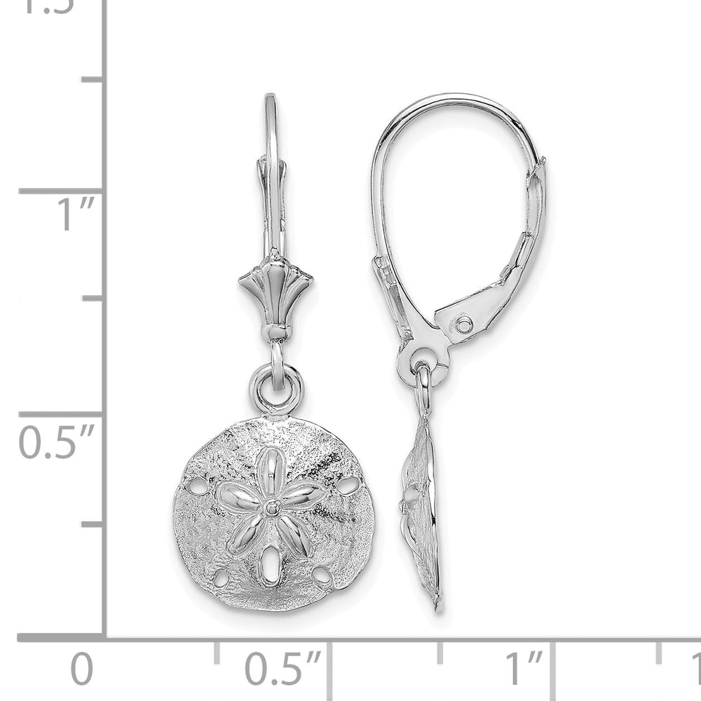 10k White Gold Polished Sand Dollar Dangle Leverback Earrings