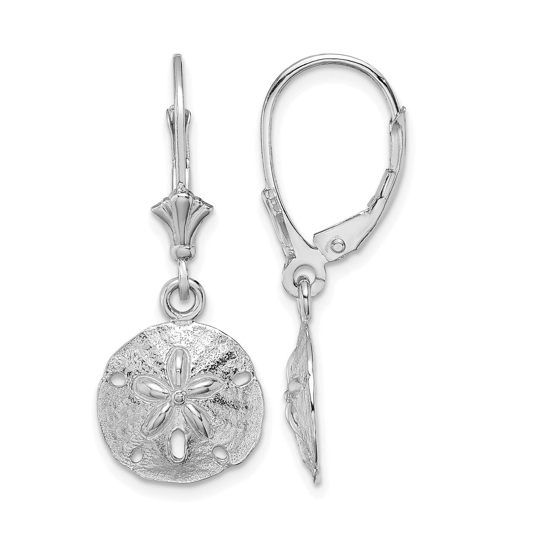 10k White Gold Polished Sand Dollar Dangle Leverback Earrings