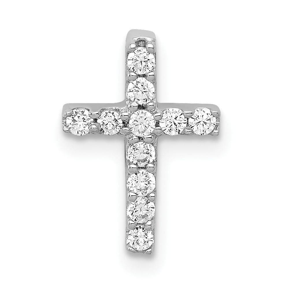 10K White Gold Polished Small 1/5 ct Diamond Latin Cross Chain Slide