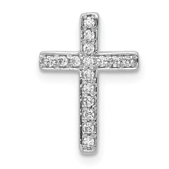 10K White Gold Polished Small 1/6 ct Diamond Latin Cross Chain Slide