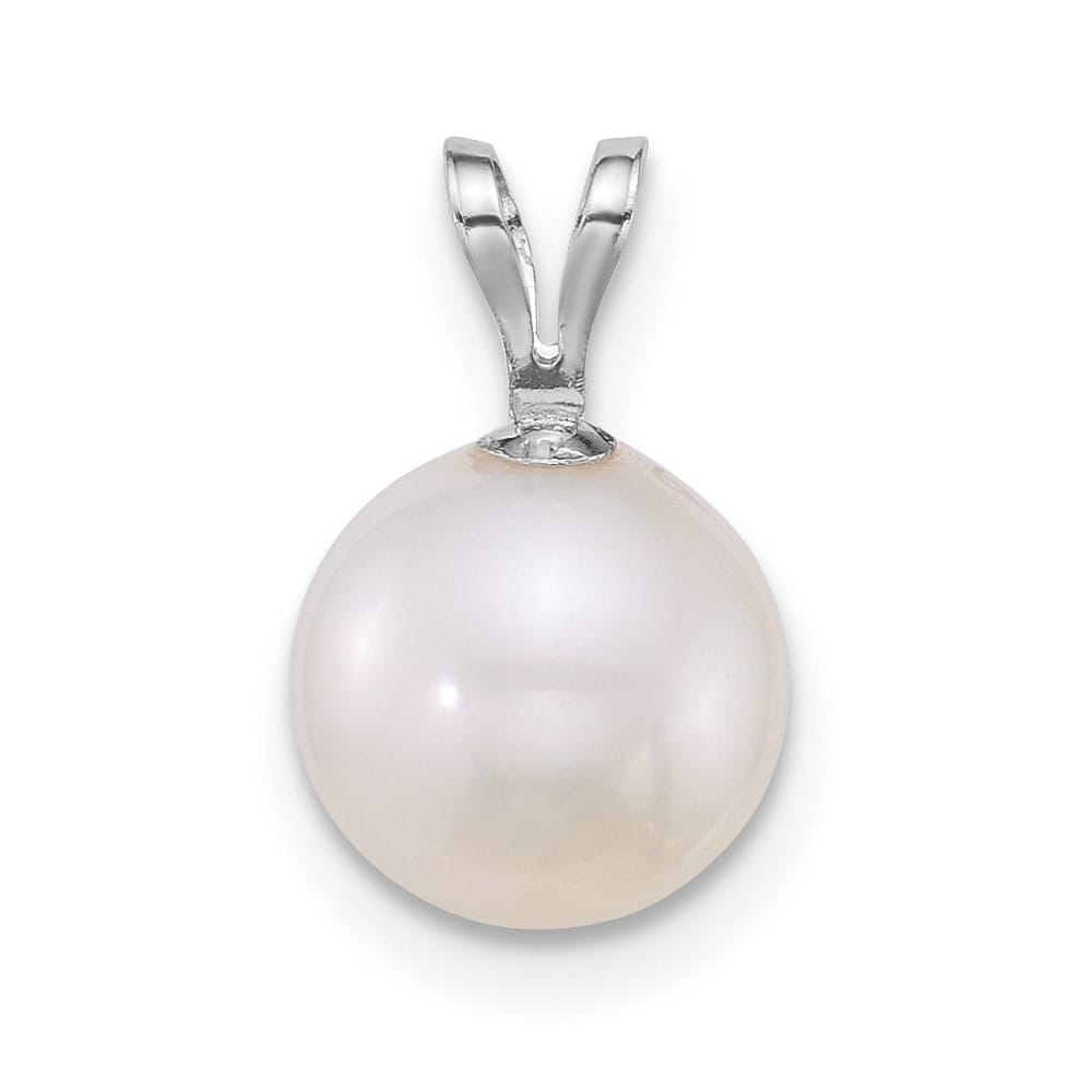 10K White Gold Polished Small Round White Freshwater Cultured Pendant
