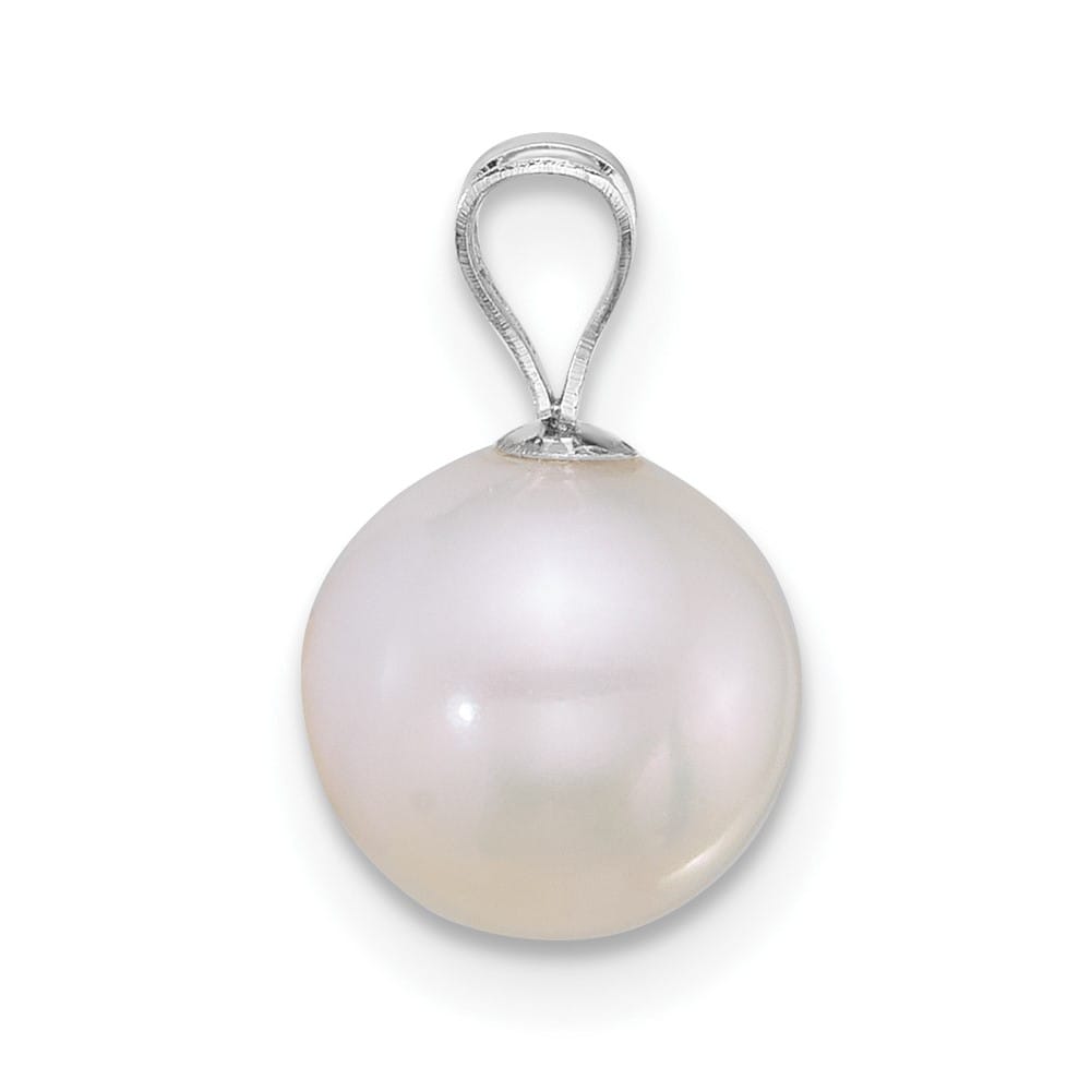 10K White Gold Polished Small Round White Freshwater Cultured Pendant