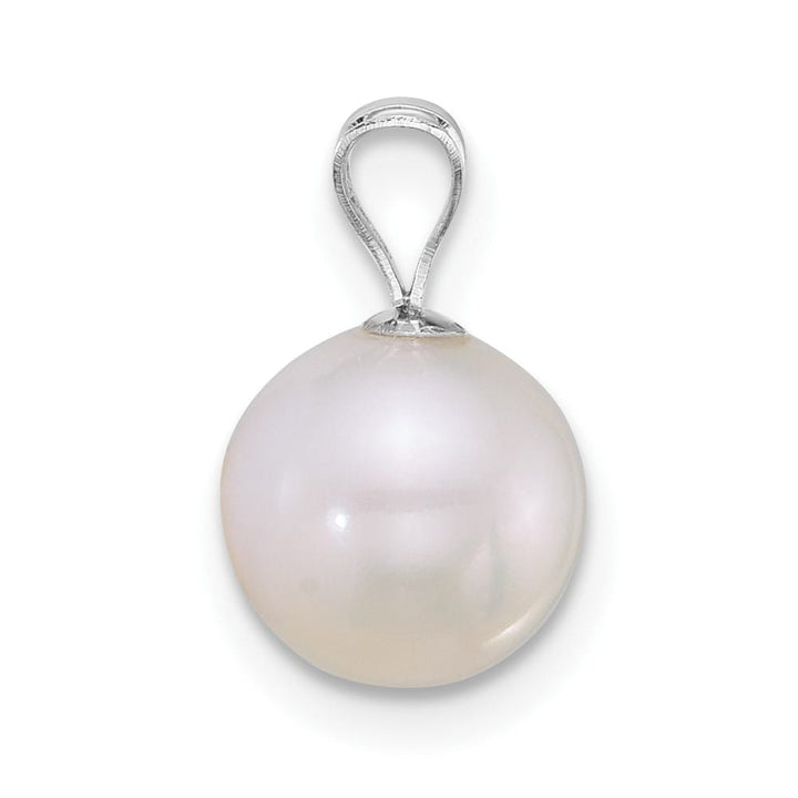 10K White Gold Polished Small Round White Freshwater Cultured Pendant