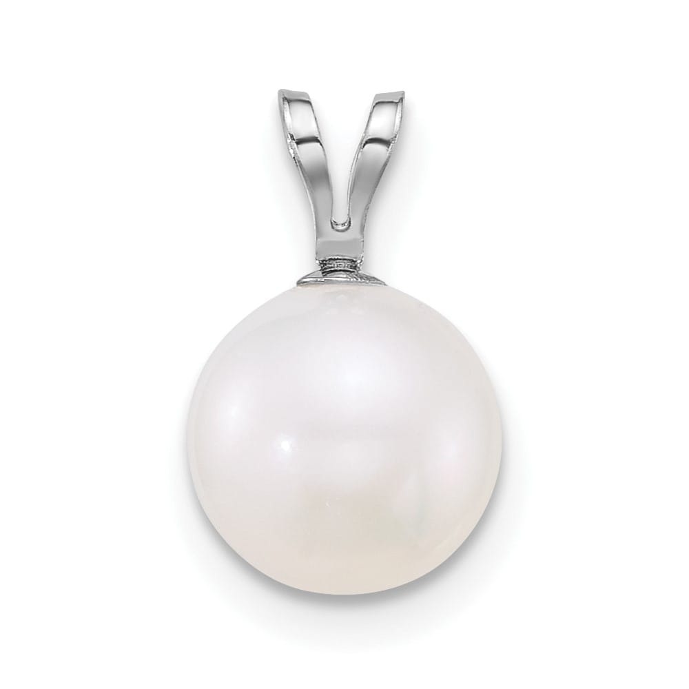 10K White Gold Polished Small Round White Freshwater Cultured Pendant
