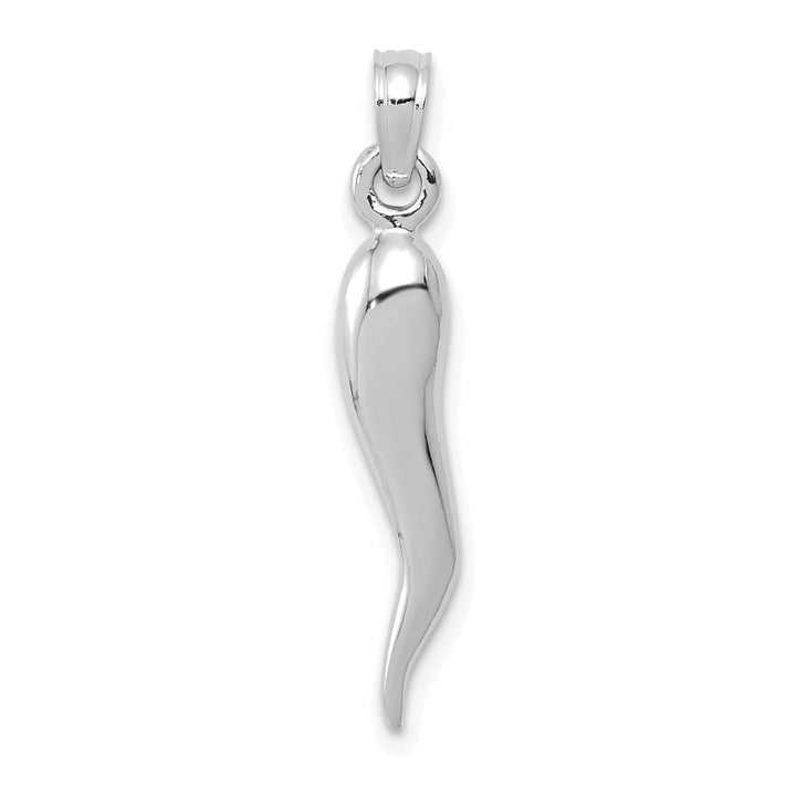 10K White Gold Polished Solid 3-D Large Italian Horn Pendant