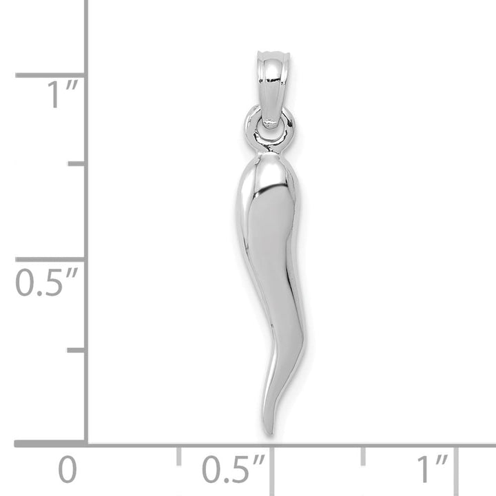 10K White Gold Polished Solid 3-D Large Italian Horn Pendant