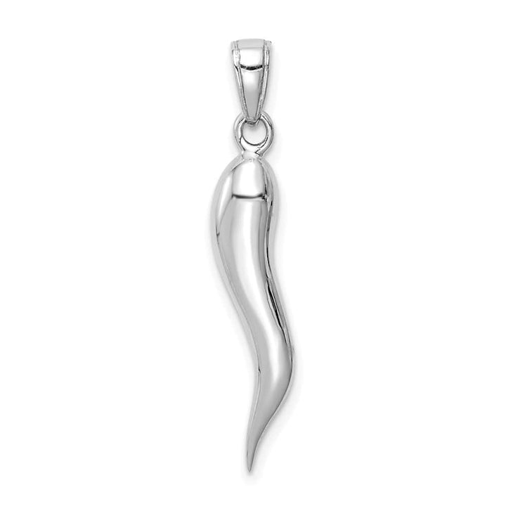 10K White Gold Polished Solid 3-D Large Italian Horn Pendant
