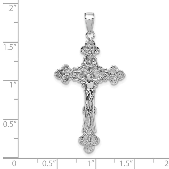 10K White Gold Polished Textured Crucifix Fleur de Lis Pendant