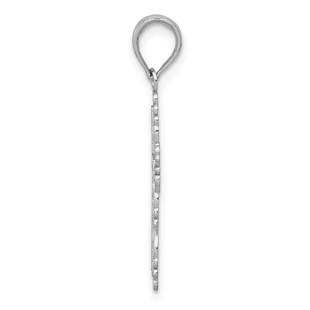 10K White Gold Polished Textured Medium with Lace Trim Cross Charm