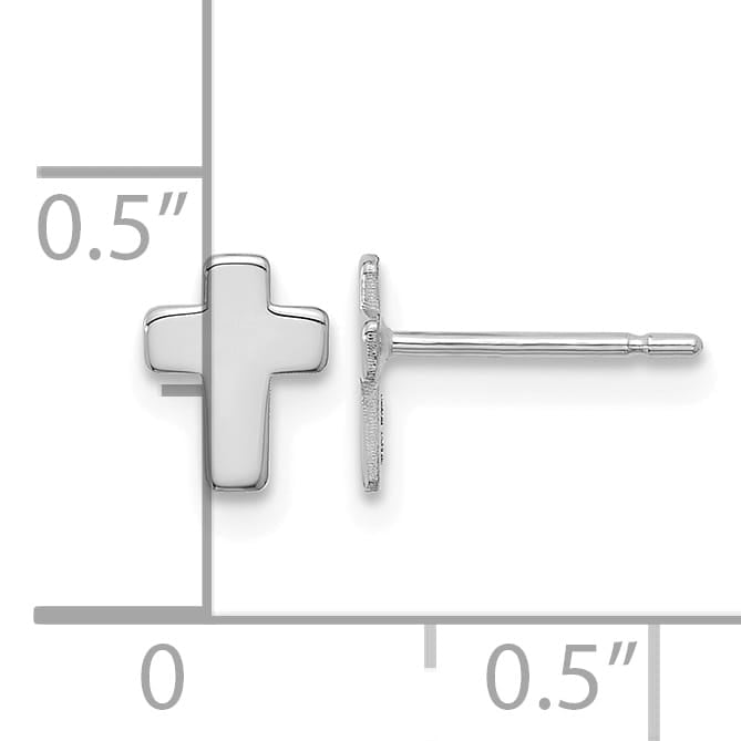 10k White Gold Polished Tiny Cross Post Earrings, 7mm
