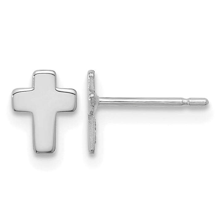 10k White Gold Polished Tiny Cross Post Earrings, 7mm