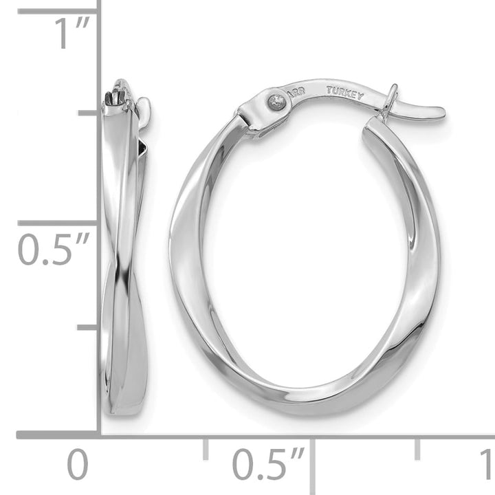 10k White Gold Polished Twisted Oval Hoop Earrings