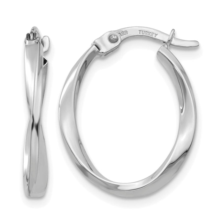 10k White Gold Polished Twisted Oval Hoop Earrings