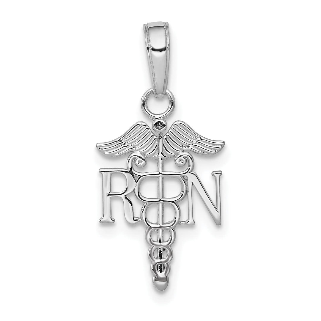 10K White Gold RN Caduceus Pendant, Small