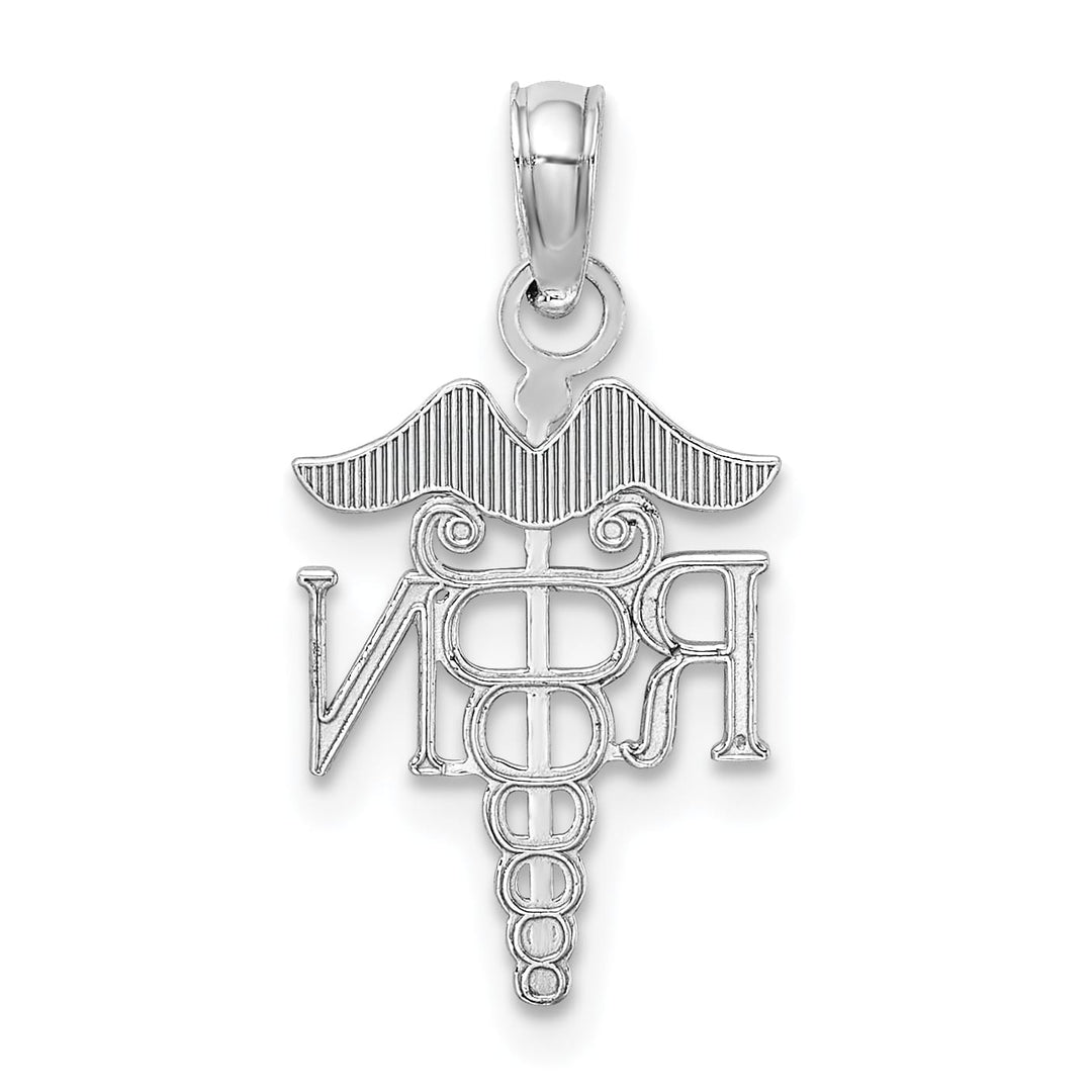 10K White Gold RN Caduceus Pendant, Small