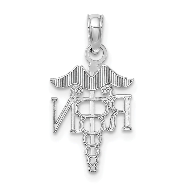 10K White Gold RN Caduceus Pendant, Small