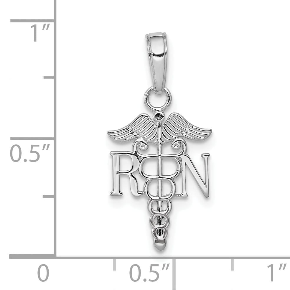 10K White Gold RN Caduceus Pendant, Small