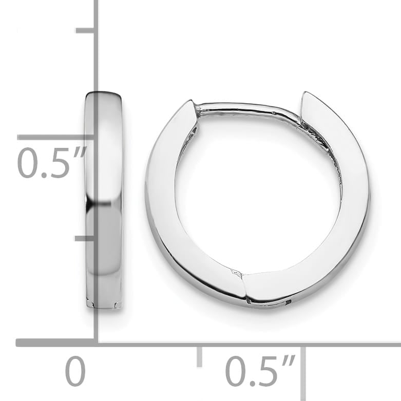 10k White Gold Round Hinged Hoop Earrings, 13.5mm