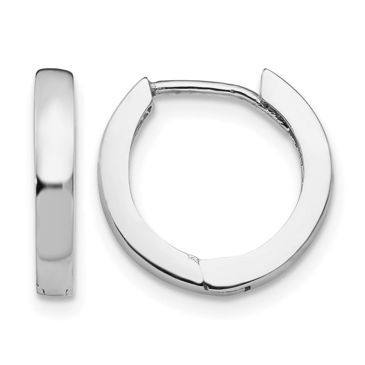 10k White Gold Round Hinged Hoop Earrings, 13.5mm