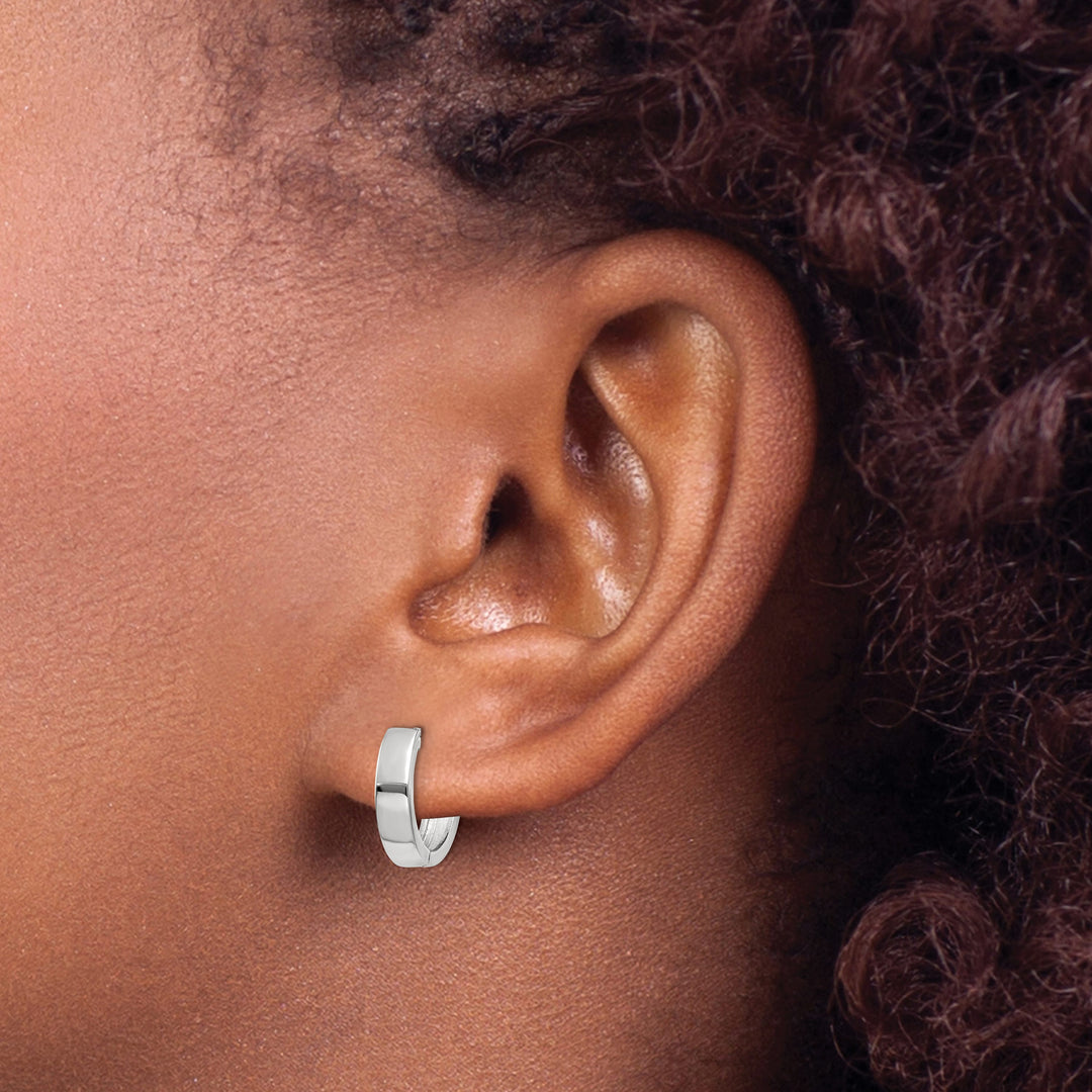 10k White Gold Round Hinged Hoop Earrings, 13mm