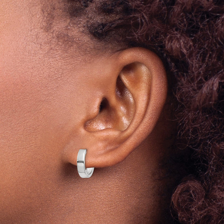 10k White Gold Round Hinged Hoop Earrings, 13mm