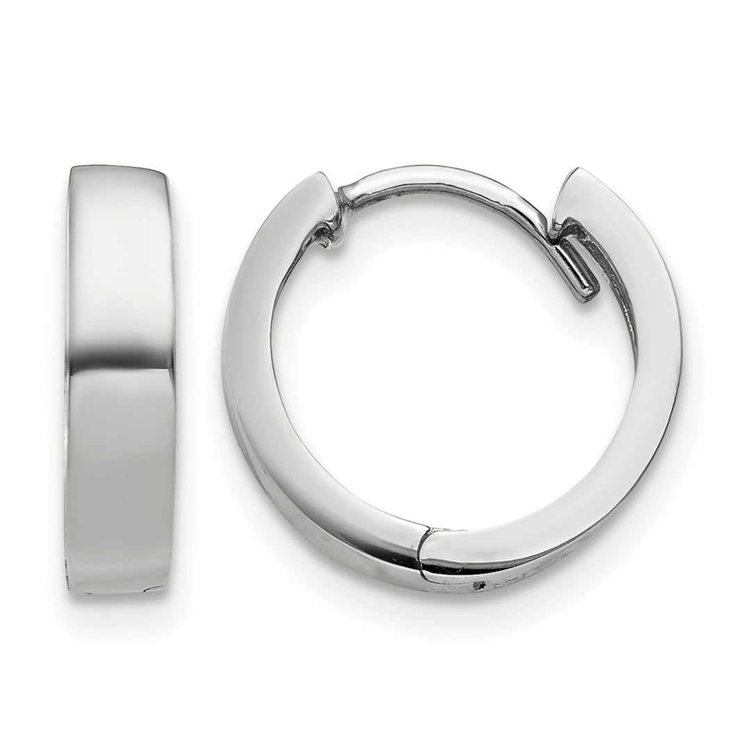 10k White Gold Round Hinged Hoop Earrings, 13mm