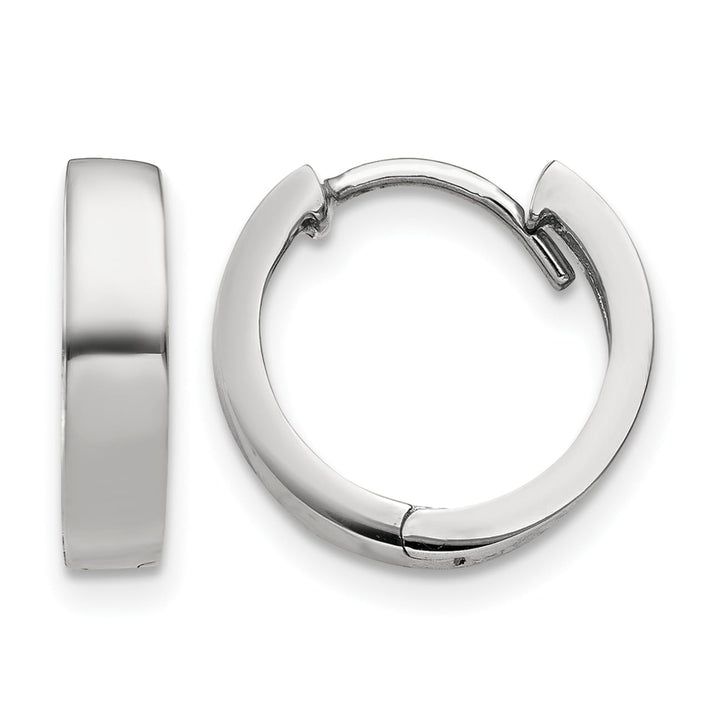 10k White Gold Round Hinged Hoop Earrings, 13mm