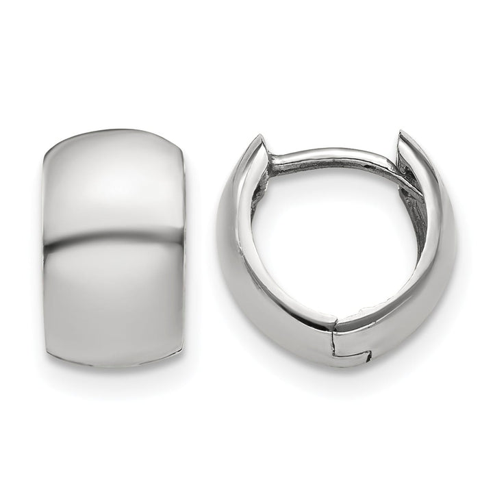 10k White Gold Round Hinged Hoop Earrings, 9.75mm