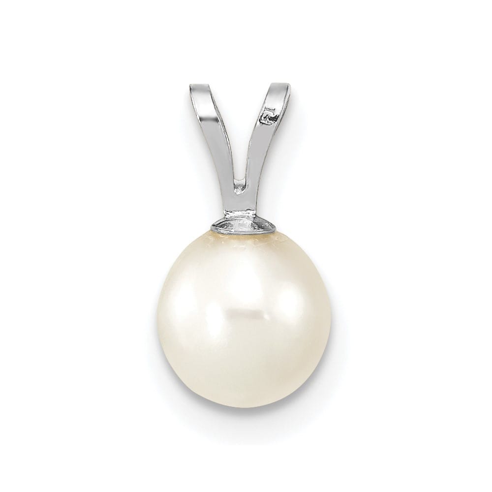 10K White Gold Small White Round Freshwater Cultured Pearl Pendant