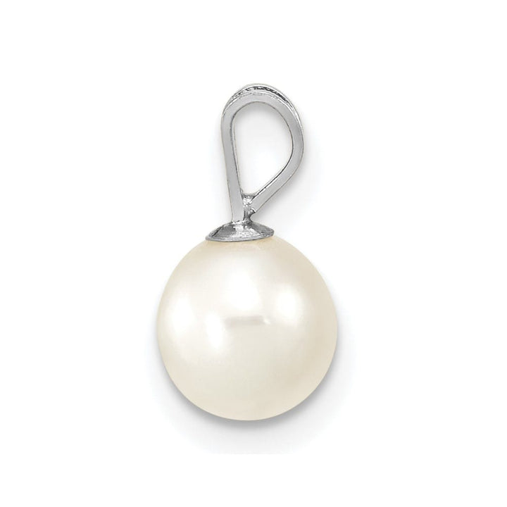 10K White Gold Small White Round Freshwater Cultured Pearl Pendant