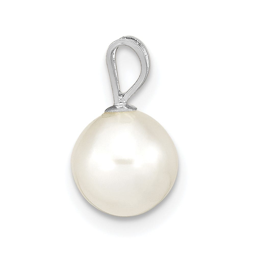 10K White Gold Small White Round Freshwater Cultured Pearl Pendant